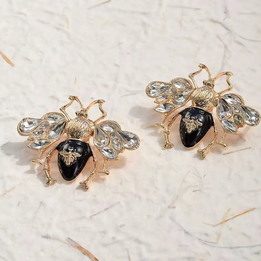 Vintage Luxury Bee Gold Crystal Earrings